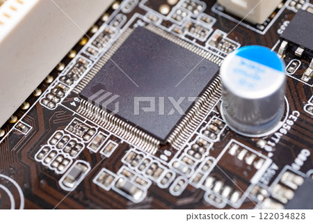 High resolution close up photo of a computer motherboard High resolution close up photo of a computer motherboard 122034828