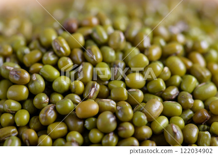 Wholesome dried mung beans close up 122034902