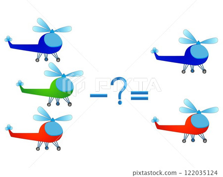 Educational game for children, illustration of mathematical subtraction, examples with helicopters. Educational game for children, illustration of mathematical subtraction, examples with helicopters. 122035124