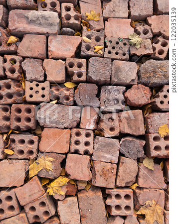 Red old broken bricks texture background Red old broken bricks texture background 122035139