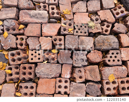 Red old broken bricks texture background Red old broken bricks texture background 122035140