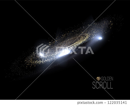 An isolated design component, a glittering gold swirl of fine tinsel An isolated design component, a glittering gold swirl of fine tinsel 122035141