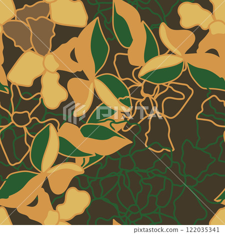 Hand drawn floral abstract seamless pattern. Contour drawing. Sketch style. Modern fashion design for textile, fabric, wrapping, any surface.  122035341