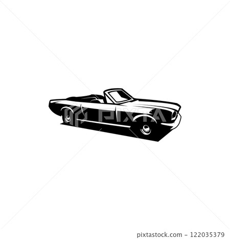 1966 Ford Mustang car. front view with style, legend car vector design. isolated white background view from side. best for logos, badges, emblems 122035379