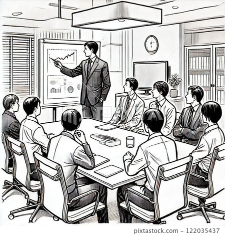 [Line drawing] Businessmen having a meeting in a conference room 122035437