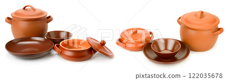 Large set of cookware (pots, plates, cups) isolated on white 122035678