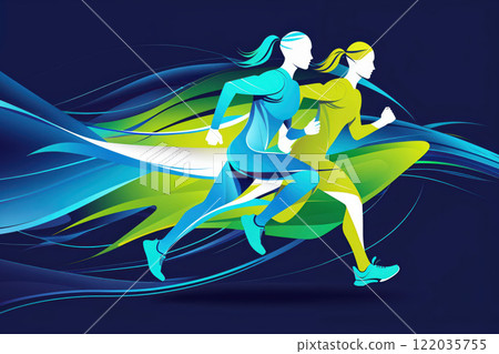 Running silhouette colorful. Ideal for running poster. AI Generated 122035755