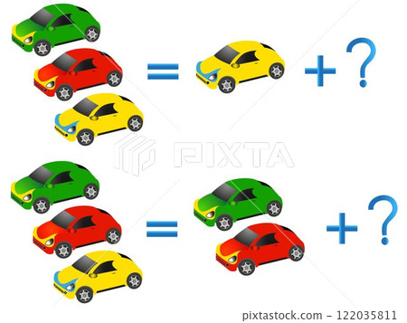 Educational games for children on the composition of the three, example with cars. 122035811