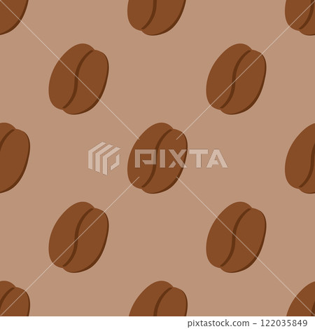 Cute brown seamless pattern with coffee beans. Banner, background, wallpaper, wrapping paper, packaging, fabric template. 122035849