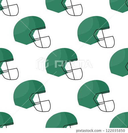 A seamless pattern with green American football helmet. Cute sport equipment print. 122035850