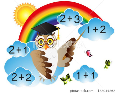 Educational games for children, for the calculation with owl teacher. 122035862