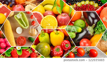 Healthy vegetables and fruit food - collage. 122035883