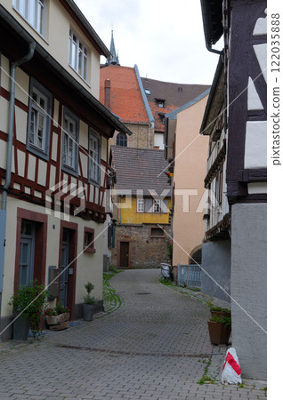 Colorful half-timbered houses in Weinheim historical medieval Old Town, Germany Colorful half-timbered houses in Weinheim historical medieval Old Town, Germany 122035888