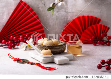 Tang yuan rice dumpling balls for Chinese lunar New year celebration Tang yuan rice dumpling balls for Chinese lunar New year celebration 122036159