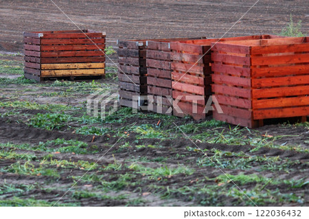 empty harvest boxes. harvesting empty harvest boxes. harvesting 122036432
