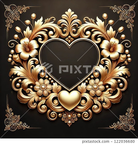 Wallpaper with gold frame and gold hearts 122036680