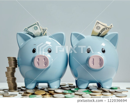 Pig Piggy Bank and Coins 122036694
