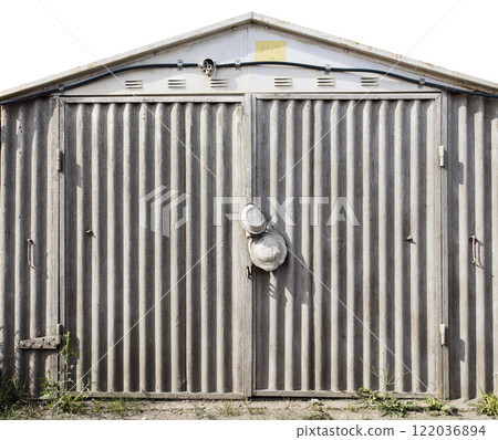 old metal door to the car garage 122036894