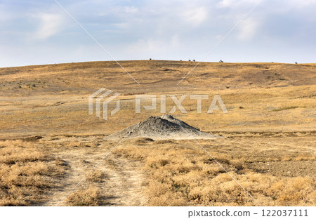 photo of a mud volcano eruption, landscape photography 122037111