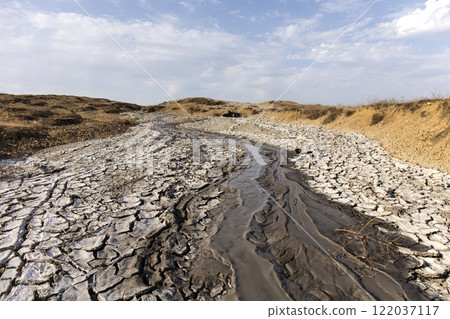 photo of a mud volcano eruption, landscape photography photo of a mud volcano eruption, landscape photography 122037117