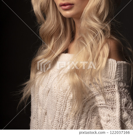 young beautiful woman on a dark background, full length studio shot 122037166