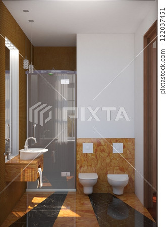 bathroom, interior visualization, 3D illustration 122037451