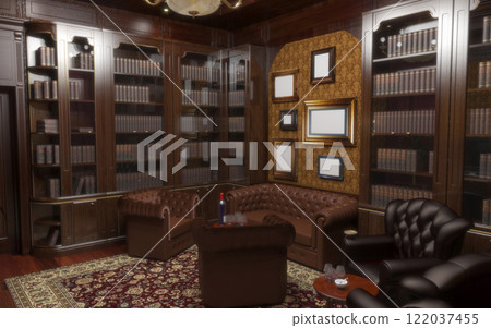 cigar room, smoking lounge, interior visualization, 3D illustration 122037455