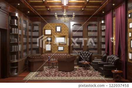 cigar room, smoking lounge, interior visualization, 3D illustration cigar room, smoking lounge, interior visualization, 3D illustration 122037458