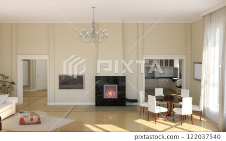 residential interior visualization, 3D illustration, cg residential interior visualization, 3D illustration, cg 122037540