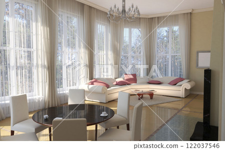 residential interior visualization, 3D illustration, cg 122037546