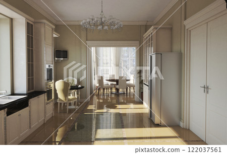 residential interior visualization, 3D illustration, cg 122037561
