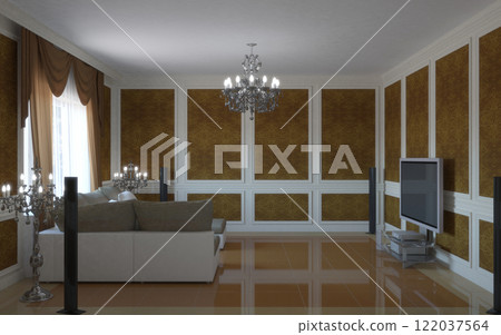 residential interior visualization, 3D illustration, cg residential interior visualization, 3D illustration, cg 122037564