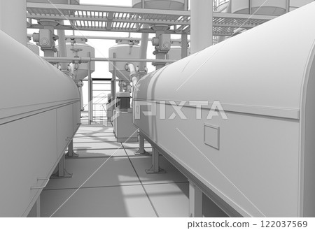 oil refinery, chemical production, waste processing plant, exterior visualization, 3D illustration, cg 122037569