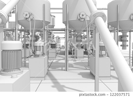 oil refinery, chemical production, waste processing plant, exterior visualization, 3D illustration, cg oil refinery, chemical production, waste processing plant, exterior visualization, 3D illustration, cg 122037571