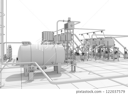 oil refinery, chemical production, waste processing plant, exterior visualization, 3D illustration, cg oil refinery, chemical production, waste processing plant, exterior visualization, 3D illustration, cg 122037579