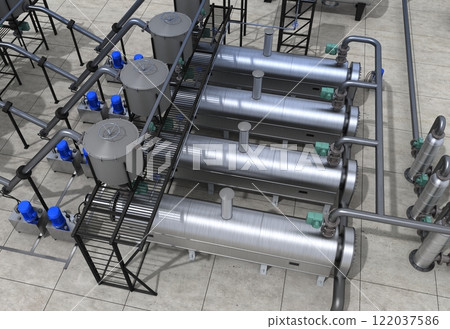 oil refinery, chemical production, waste processing plant, exterior visualization, 3D illustration, cg oil refinery, chemical production, waste processing plant, exterior visualization, 3D illustration, cg 122037586
