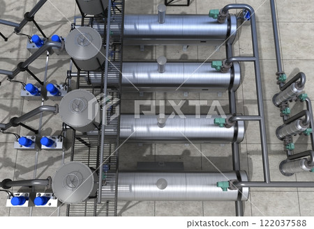 oil refinery, chemical production, waste processing plant, exterior visualization, 3D illustration, cg 122037588