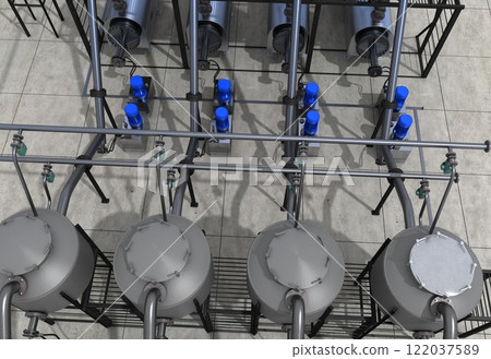 oil refinery, chemical production, waste processing plant, exterior visualization, 3D illustration, cg 122037589