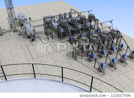 oil refinery, chemical production, waste processing plant, exterior visualization, 3D illustration, cg 122037590