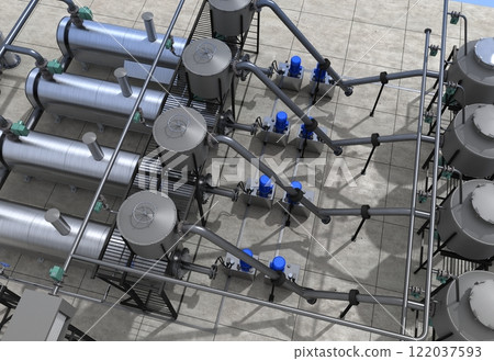 oil refinery, chemical production, waste processing plant, exterior visualization, 3D illustration, cg oil refinery, chemical production, waste processing plant, exterior visualization, 3D illustration, cg 122037593