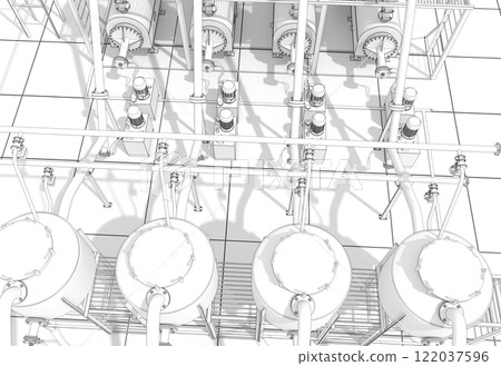 oil refinery, chemical production, waste processing plant, exterior visualization, 3D illustration, cg 122037596