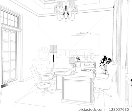 office contour visualization, 3D illustration, sketch, outline 122037680