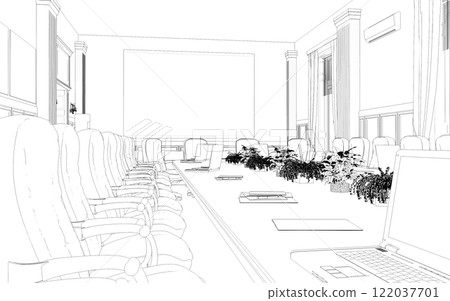 conference room, meeting room, contour visualization, 3D illustration, sketch, outline conference room, meeting room, contour visualization, 3D illustration, sketch, outline 122037701