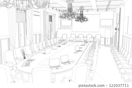 conference room, meeting room, contour visualization, 3D illustration, sketch, outline conference room, meeting room, contour visualization, 3D illustration, sketch, outline 122037711