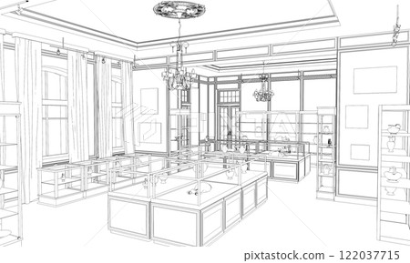 conference room, meeting room, contour visualization, 3D illustration, sketch, outline conference room, meeting room, contour visualization, 3D illustration, sketch, outline 122037715