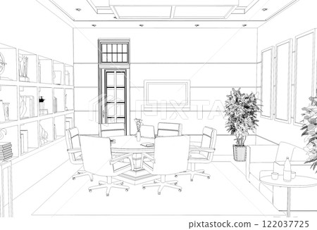 conference room, meeting room, contour visualization, 3D illustration, sketch, outline conference room, meeting room, contour visualization, 3D illustration, sketch, outline 122037725