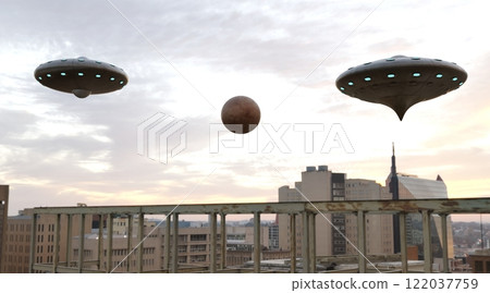 Ufo, photorealistic 3d visualization, 3d render 122037759
