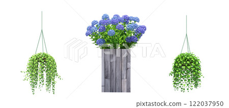 decorative flower in a pot isolated on white background, 3D illustration, cg render 122037950