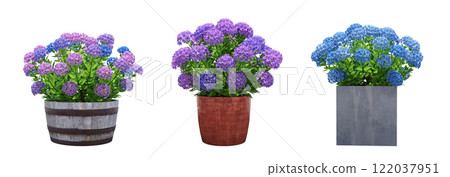 decorative flower in a pot isolated on white background, 3D illustration, cg render 122037951