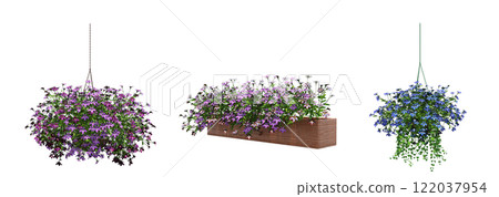 decorative flower in a pot isolated on white background, 3D illustration, cg render decorative flower in a pot isolated on white background, 3D illustration, cg render 122037954